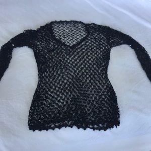Delicate crochet and sequin long sleeve black top